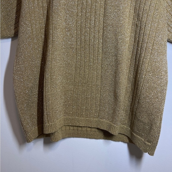 Gold Metallic Mock Turtleneck Holiday Sweater Short Sleeve Vintage size large - Picture 4 of 7